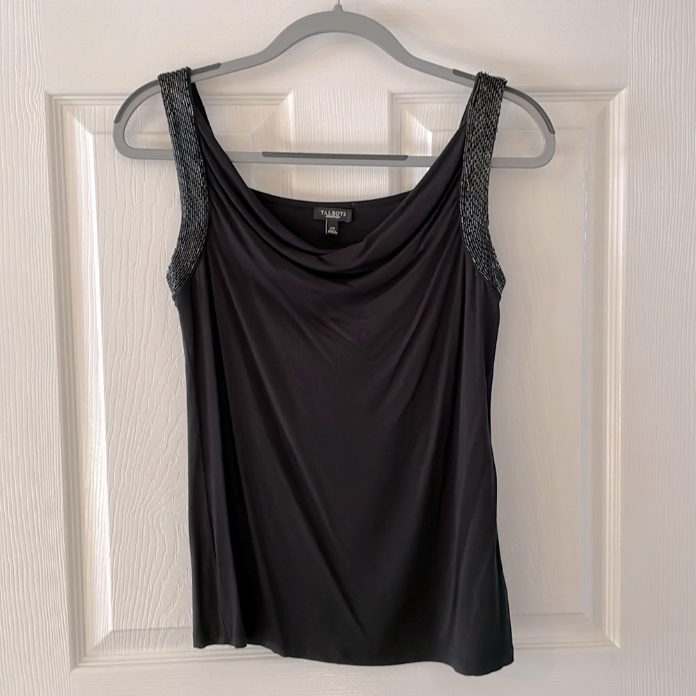 Talbots Black Beaded Strap Sleeveless Top. XS